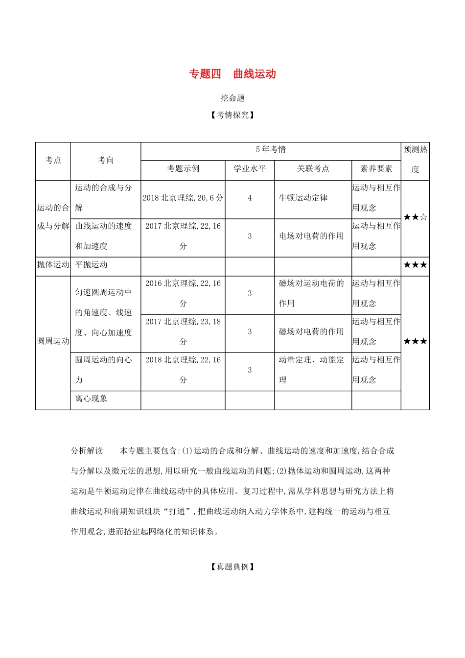 高考物理大一轮复习 专题四 曲线运动练习-人教版高三物理试题_第1页