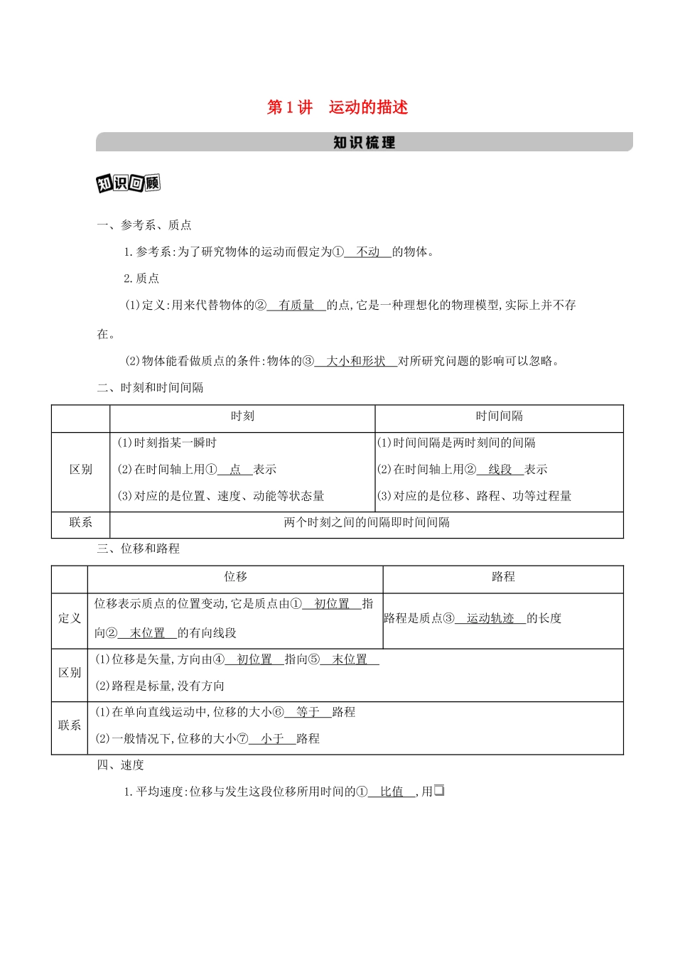 高考物理一轮复习 第一章 质点的直线运动 第1讲 运动的描述教材研读练习（含解析）-北京版高三物理试题_第1页