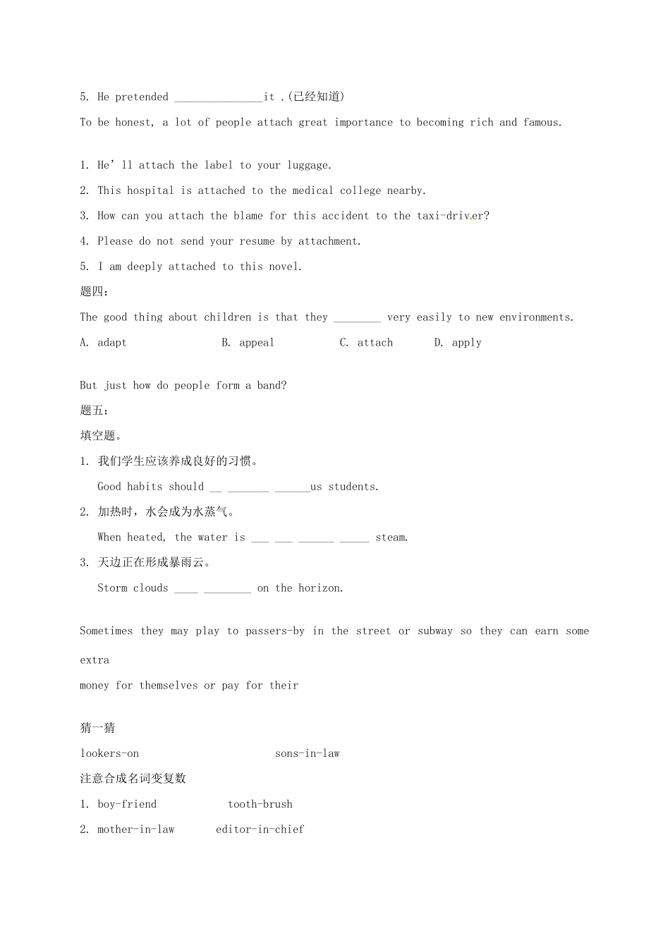（同步复习精讲辅导）高中英语 Unit5 Music（一）新人教版必修2_第2页