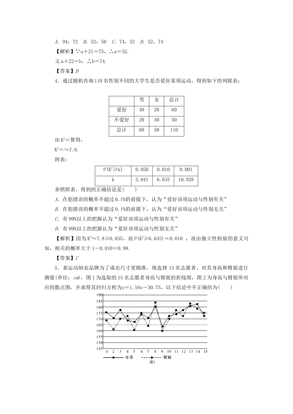 高考数学总复习 第八章 计数原理、概率与统计 第52讲 变量的相关性、统计案例练习 理（含解析）新人教A版-新人教A版高三数学试题_第2页