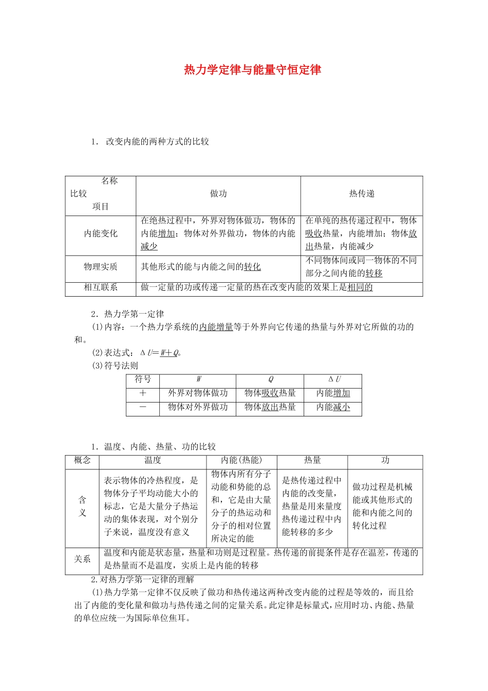 高三物理一轮复习 热力学定律与能量守恒定律教学一体案_第1页