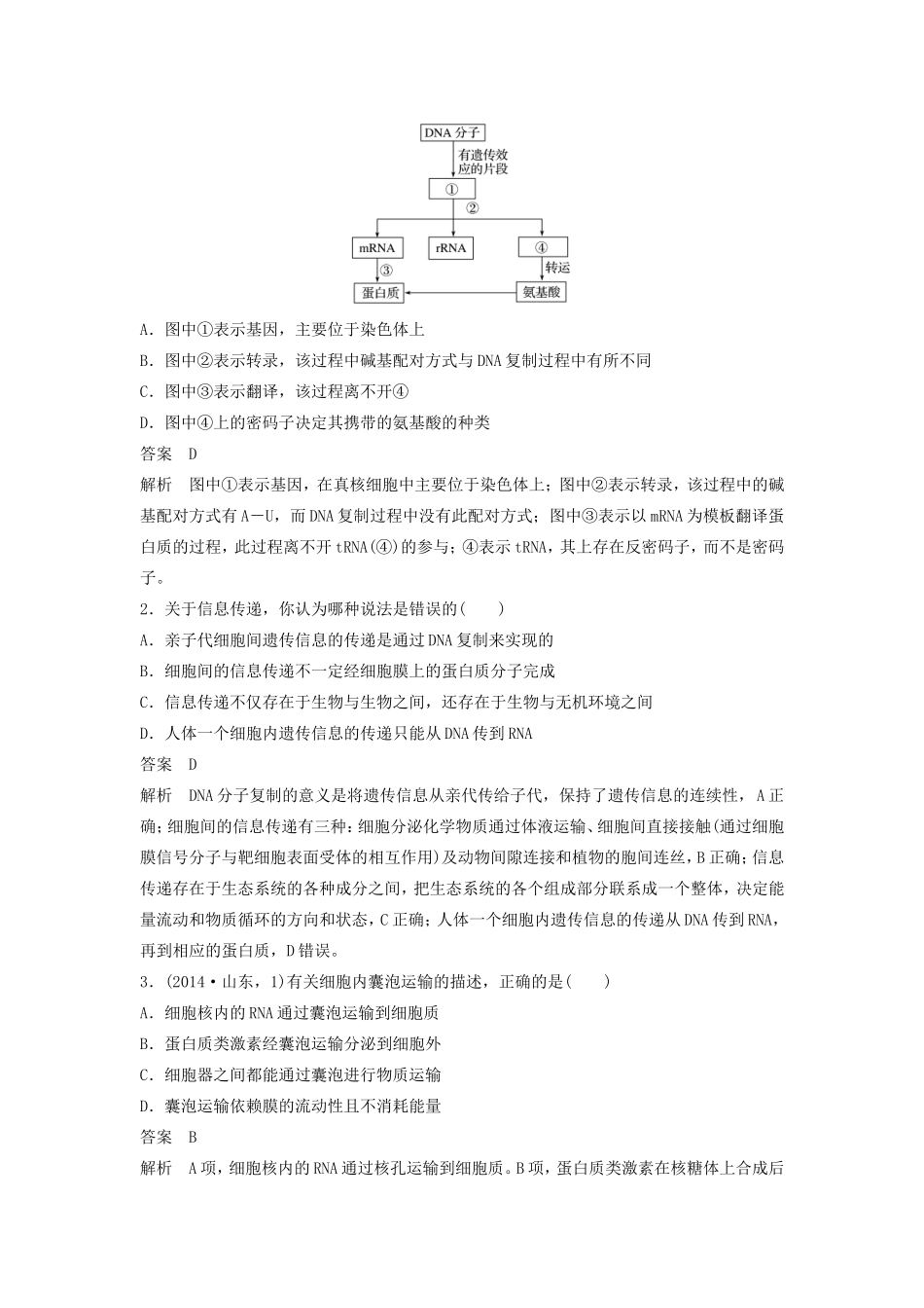 高考生物二轮复习 考前三个月 题型集训 专项1 热点题型模板练 题型1 概念原理类解题模板练-人教版高三生物试题_第2页