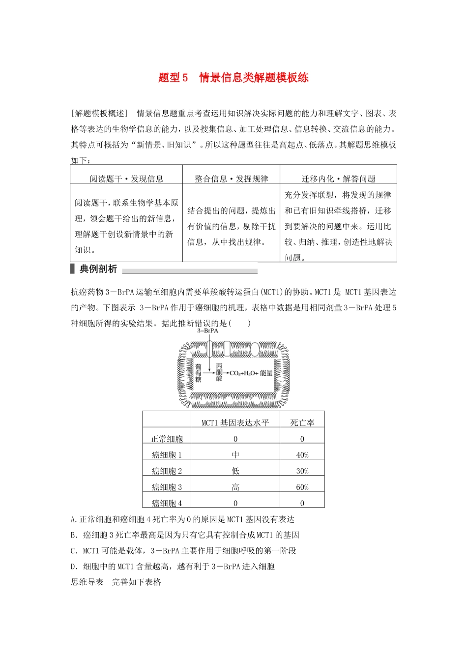 高考生物二轮复习 考前三个月 题型集训 专项1 热点题型模板练 题型5 情景信息类解题模板练-人教版高三生物试题_第1页