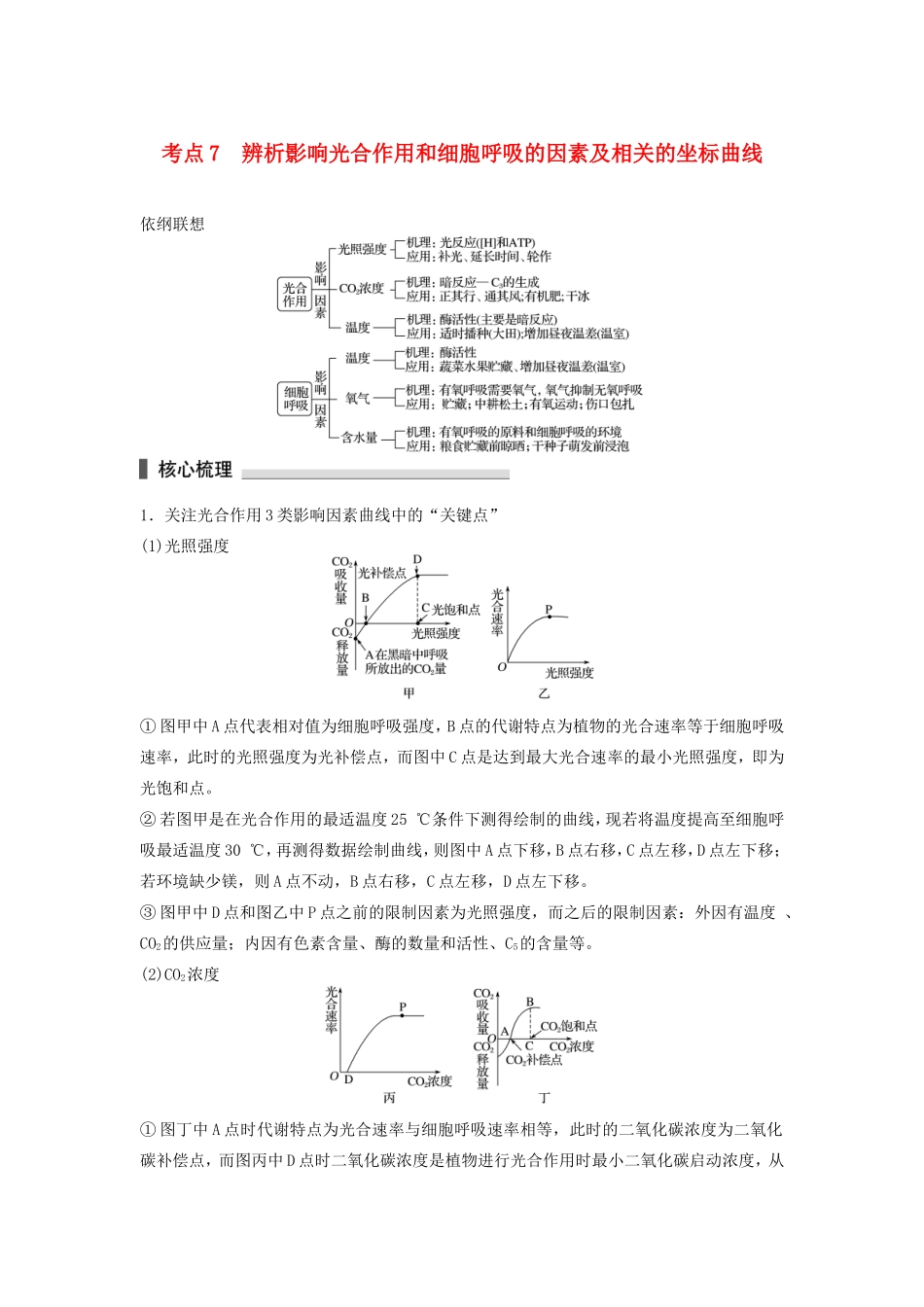 高考生物二轮复习专题2 细胞的代谢 考点7 辨析影响光合作用和细胞呼吸的因素及相关的坐标曲线-人教版高三生物试题_第1页