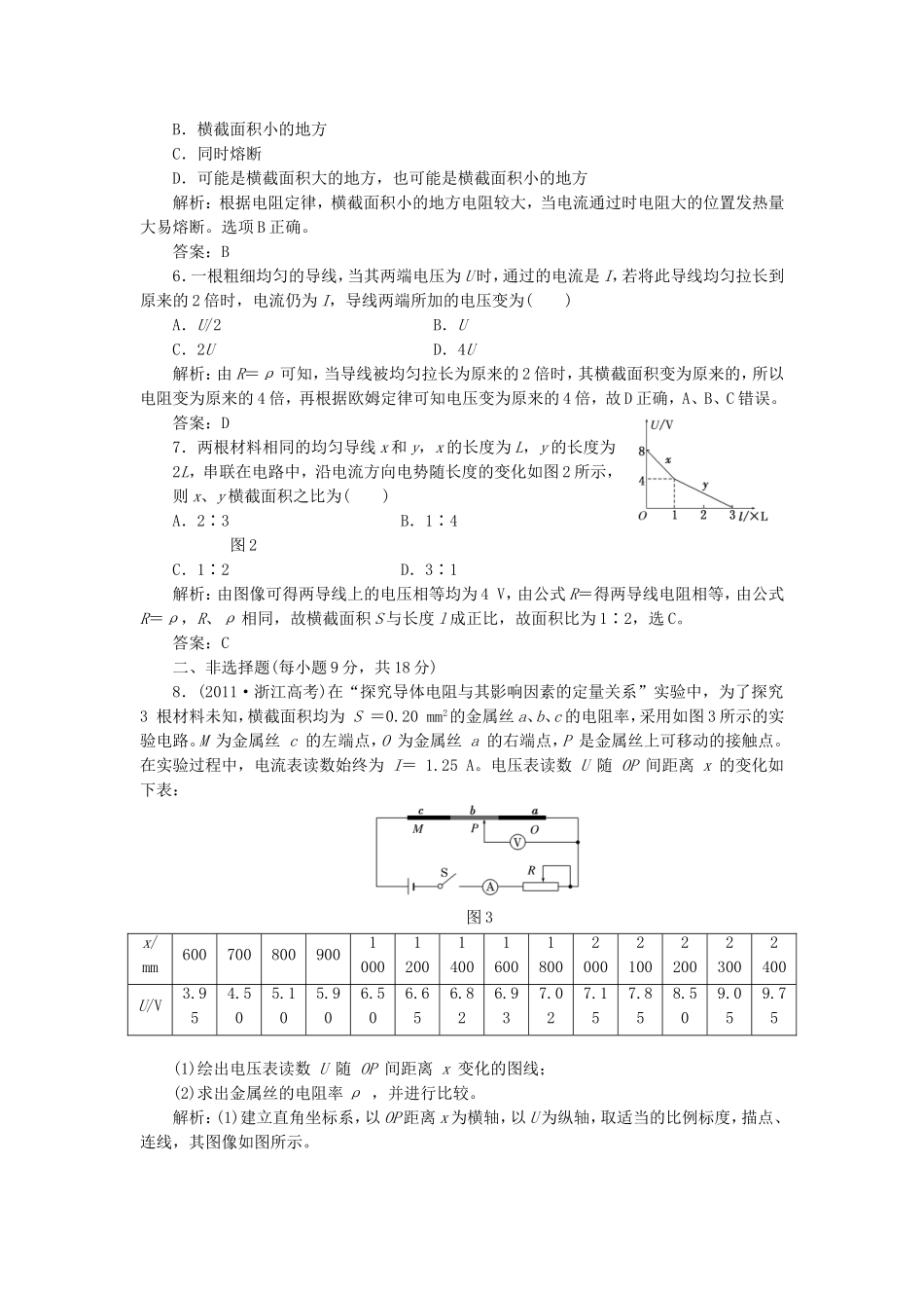 高考物理 课时跟踪训练 第1部分 第二章 第2节 电阻定律（含解析） 新人教版选修3-1_第2页