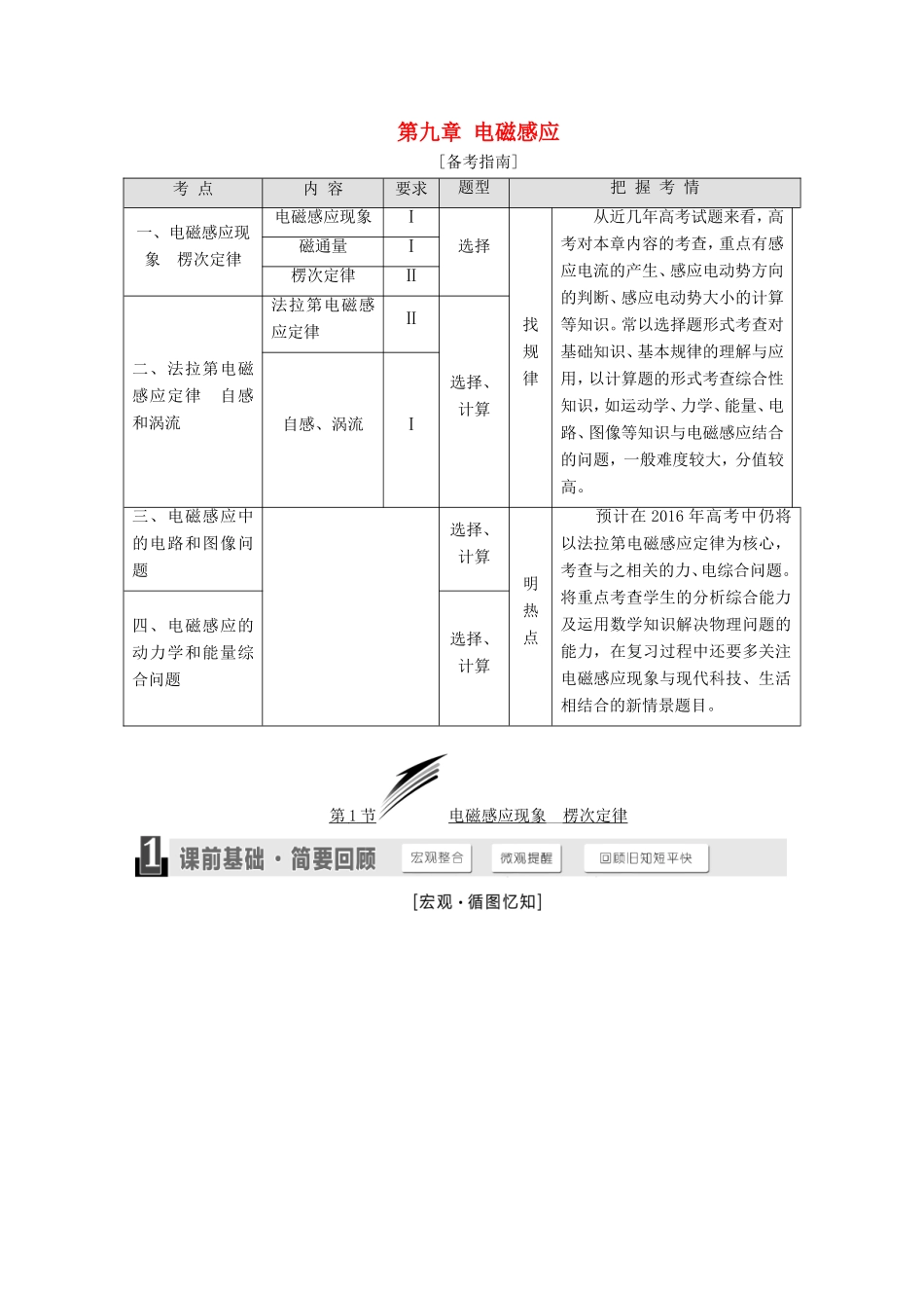 高考物理一轮复习 第九章 电磁感应章节同步练习-人教版高三物理试题_第1页