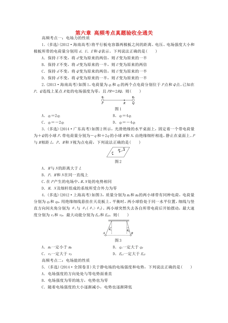 高考物理一轮复习 第六章 静电场高频考点真题验收全通关-人教版高三物理试题_第1页