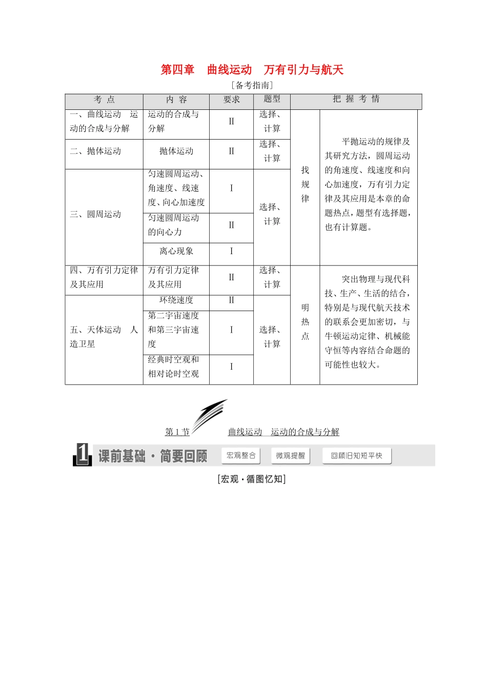 高考物理一轮复习 第四章 曲线运动 万有引力与航天章节同步练习-人教版高三物理试题_第1页