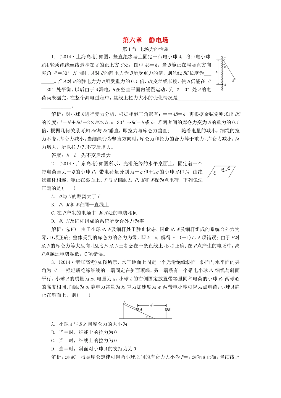 高考物理一轮复习 高考真题备选题库 第六章 静电场-人教版高三物理试题_第1页