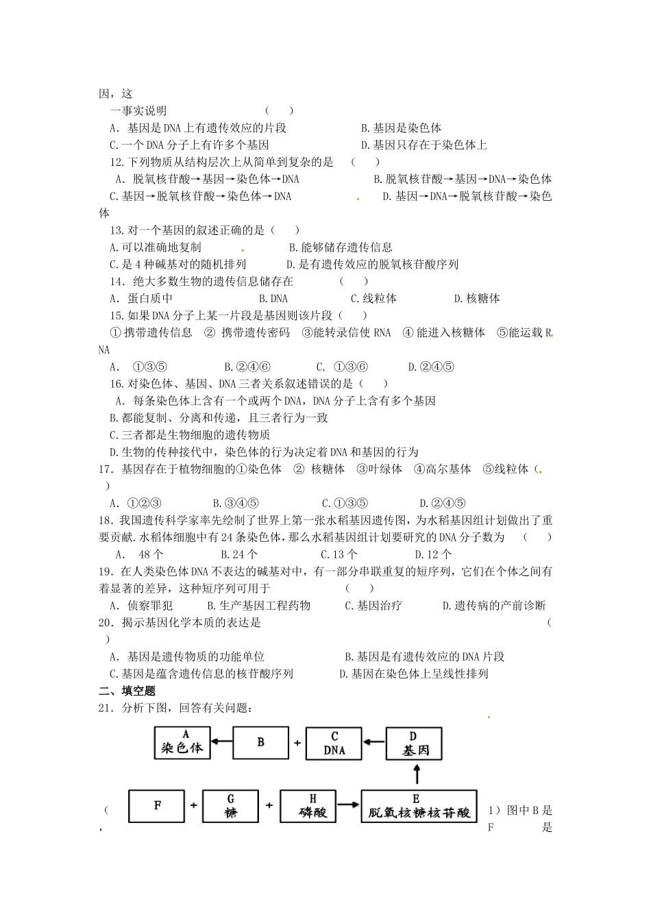 高中生物 第3章第4节 基因是有遗传效应的DNA片段课时训练 新人教版必修2_第2页