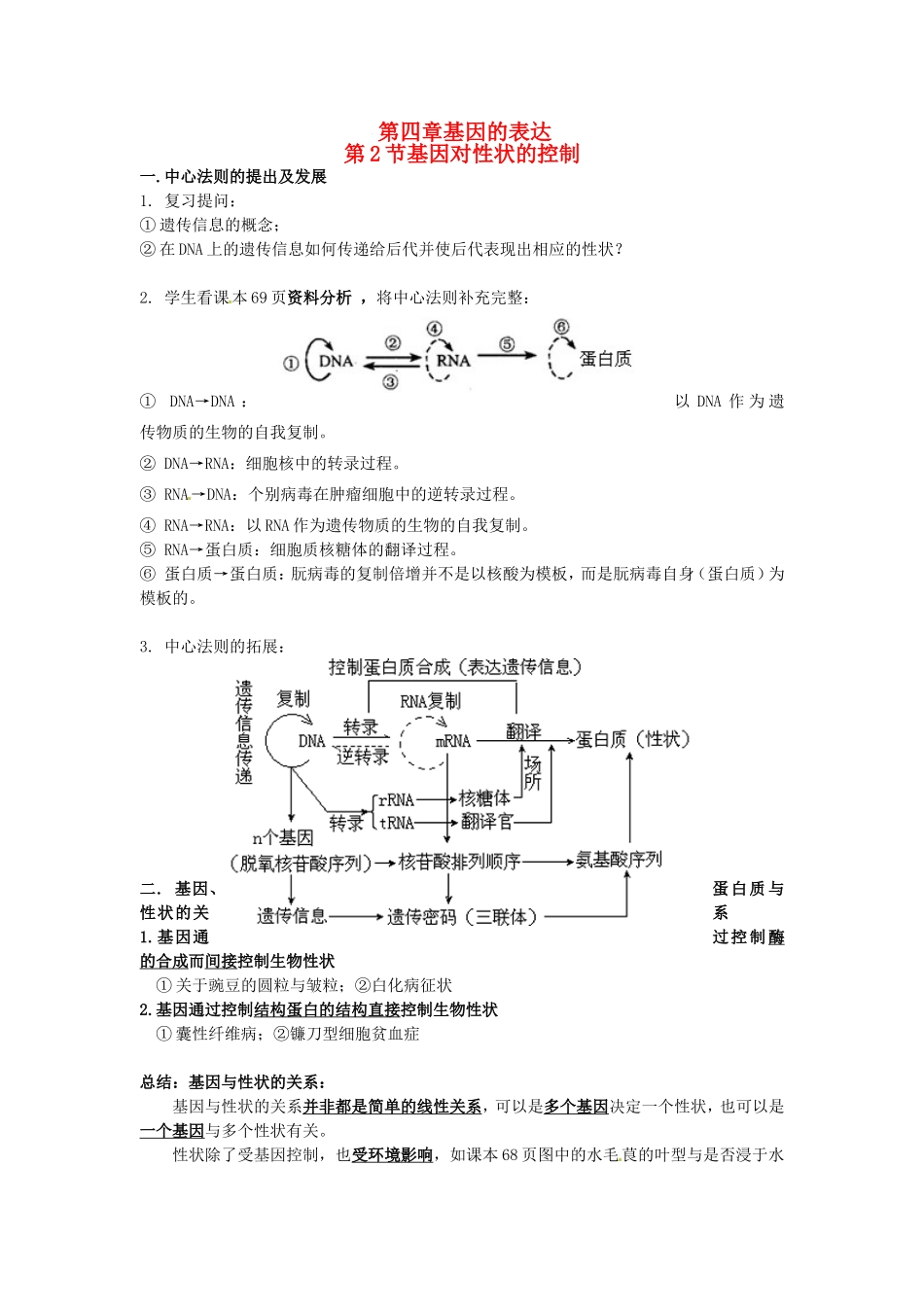 高中生物 第4章第2节 基因对性状的控制 新人教版必修2_第1页