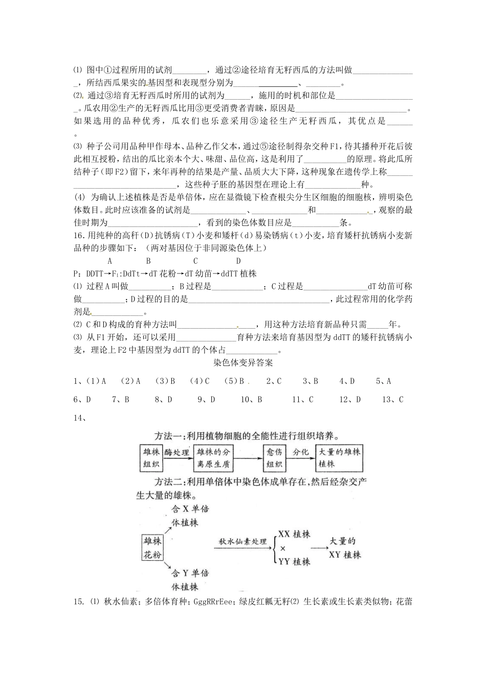 高中生物 第5章第2节 染色体变异课时训练 新人教版必修2_第3页