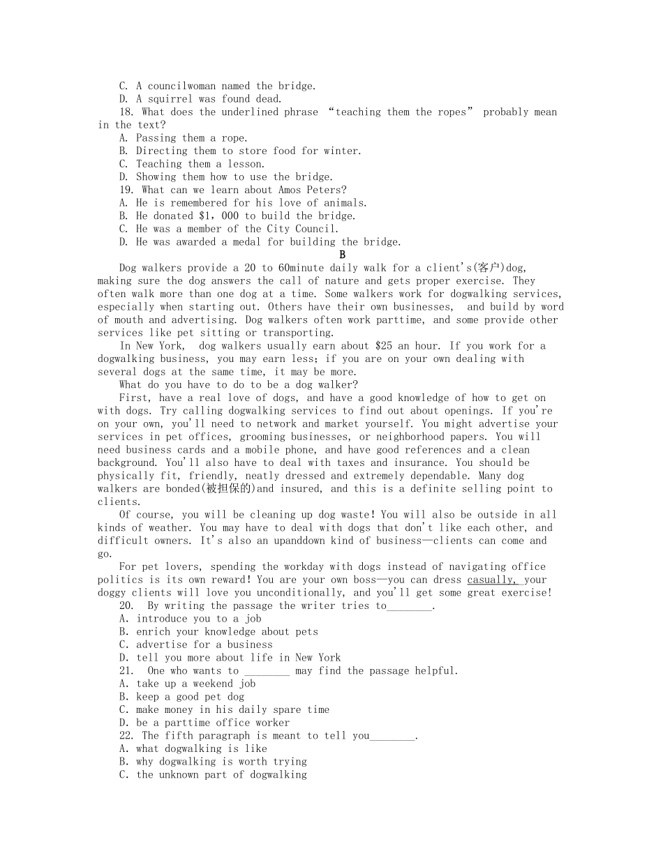 届高考英语一轮复习 课时作业(二十) Module 2　Traffic Jam 新人教版必修4_第3页