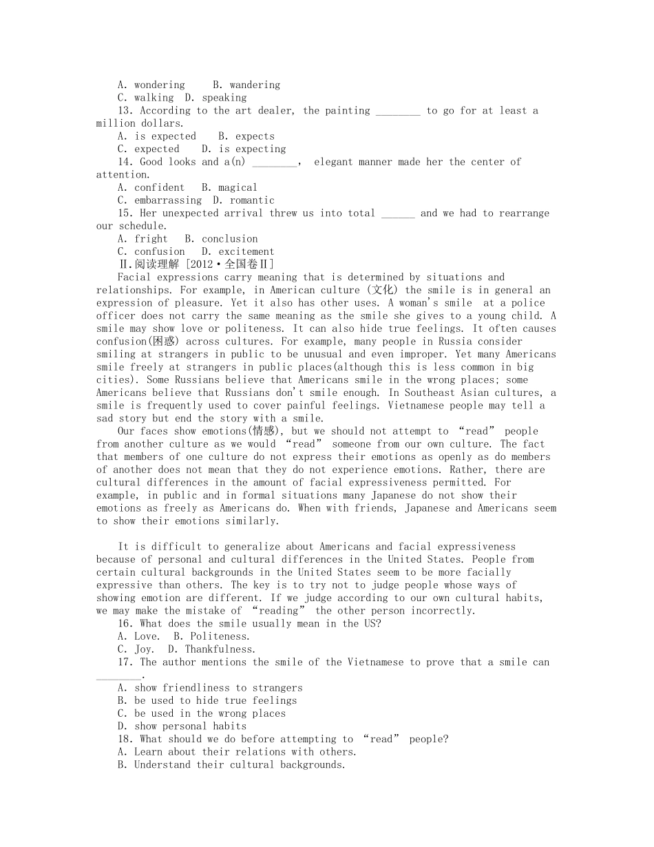 届高考英语一轮复习 课时作业(二十八) Module 4　Carnival 新人教版必修5_第2页