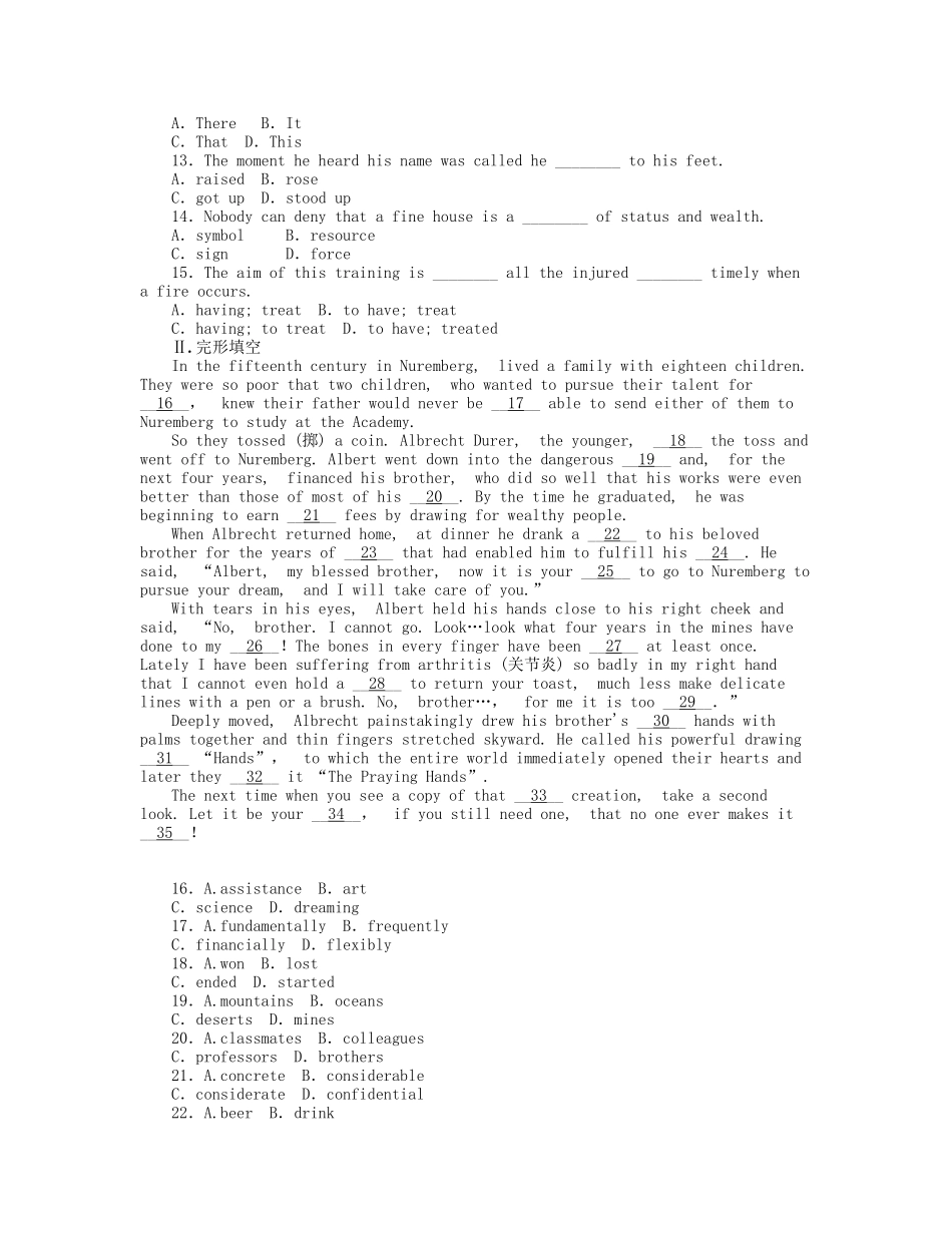 届高考英语一轮复习 课时作业(二十九) Module 5　The Great Sports Personality 新人教版必修5_第2页