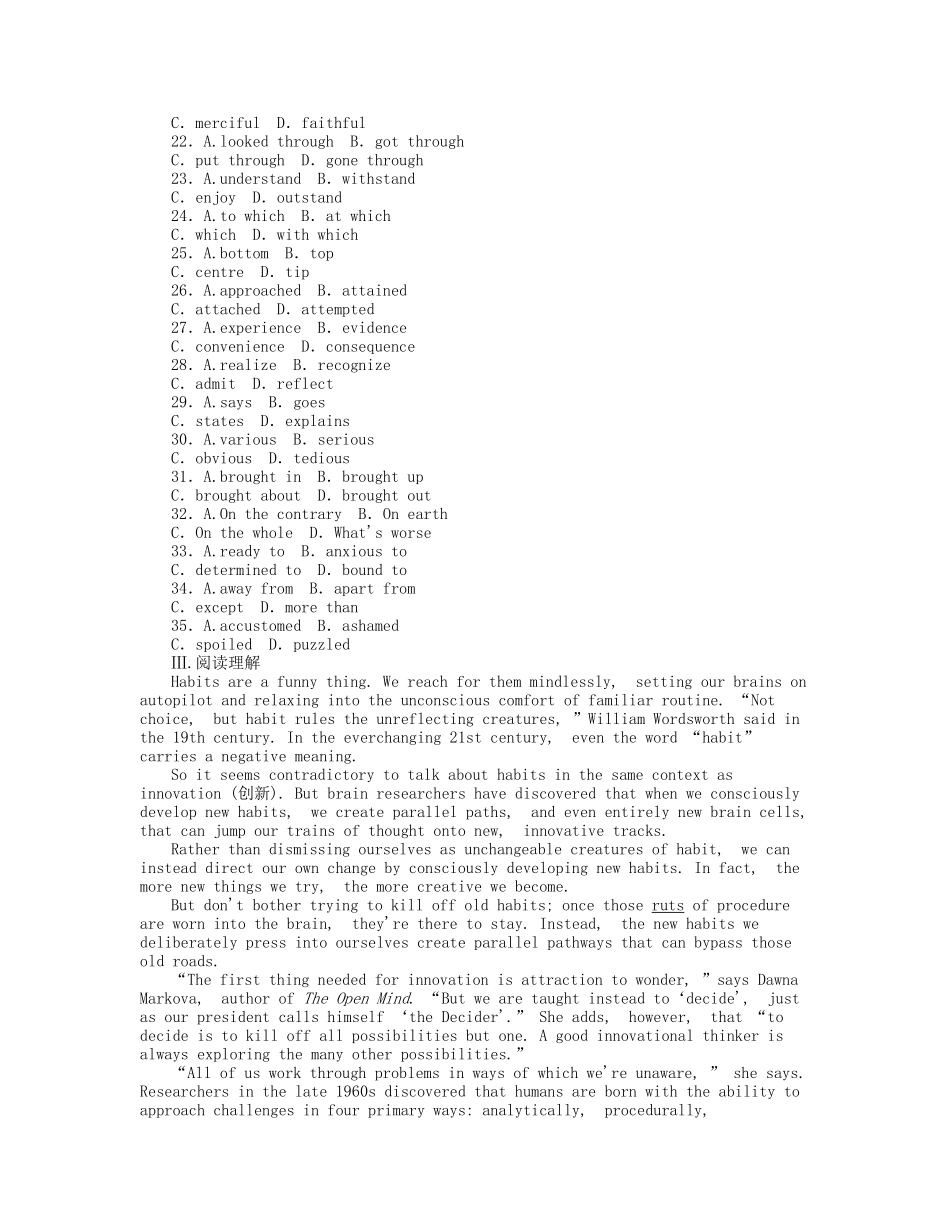 届高考英语一轮复习 课时作业(二十七) Module 3　Adventure in Literature and the Cinema 新人教版必修5_第3页