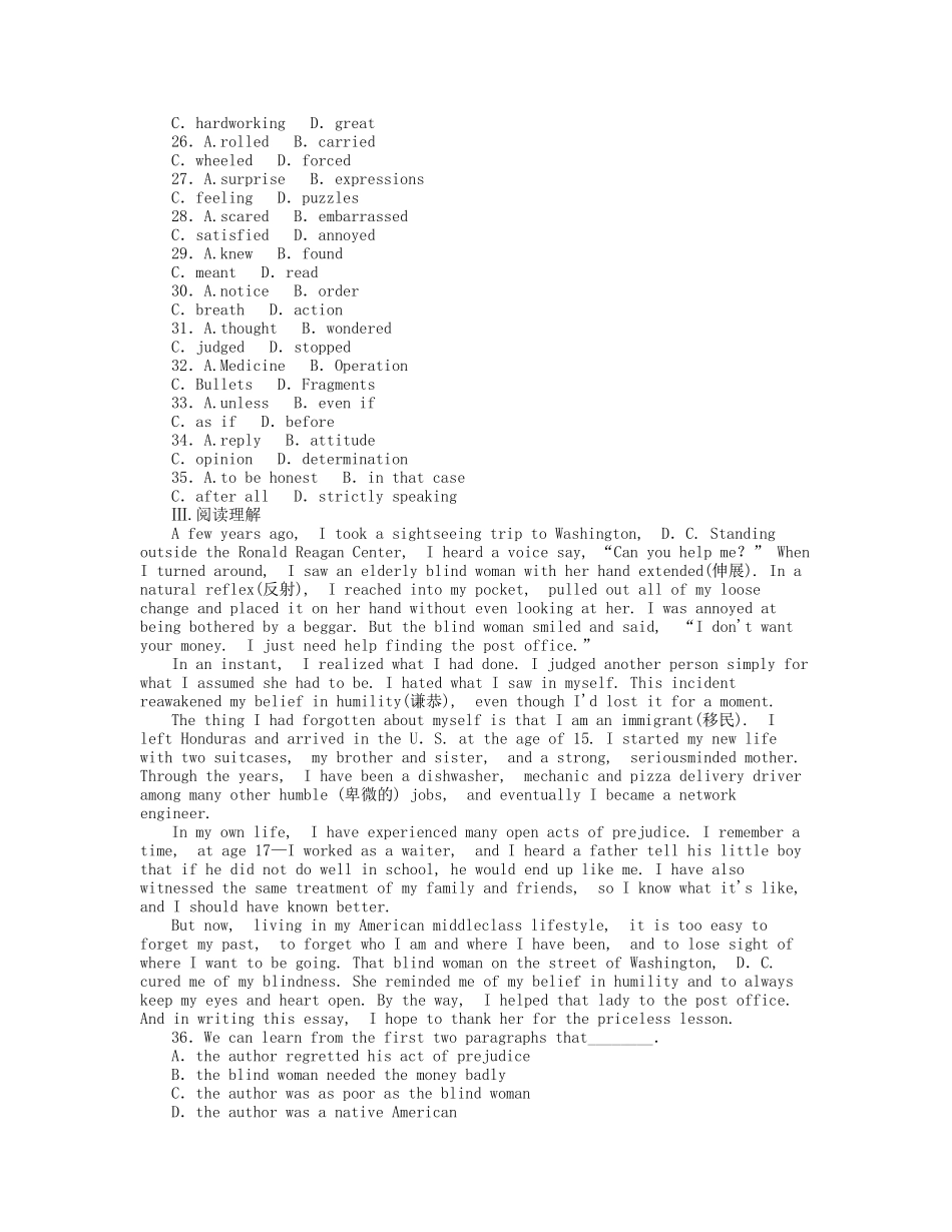 届高考英语一轮复习 课时作业(二十一) Module 3　Body Language and Non­verbal Communication 新人教版必修4_第3页