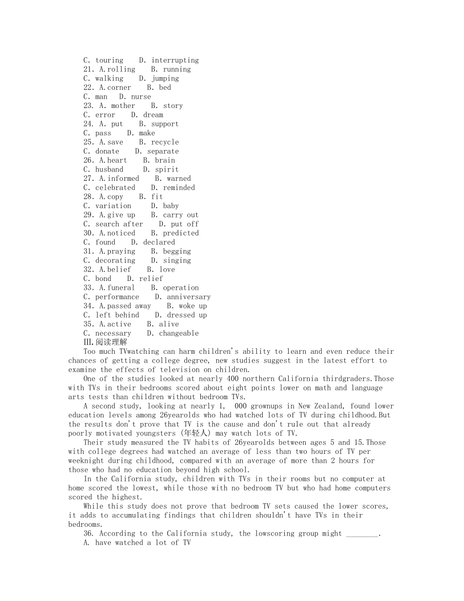 届高考英语一轮复习 课时作业(九) Module 3　Music 新人教版必修2_第3页