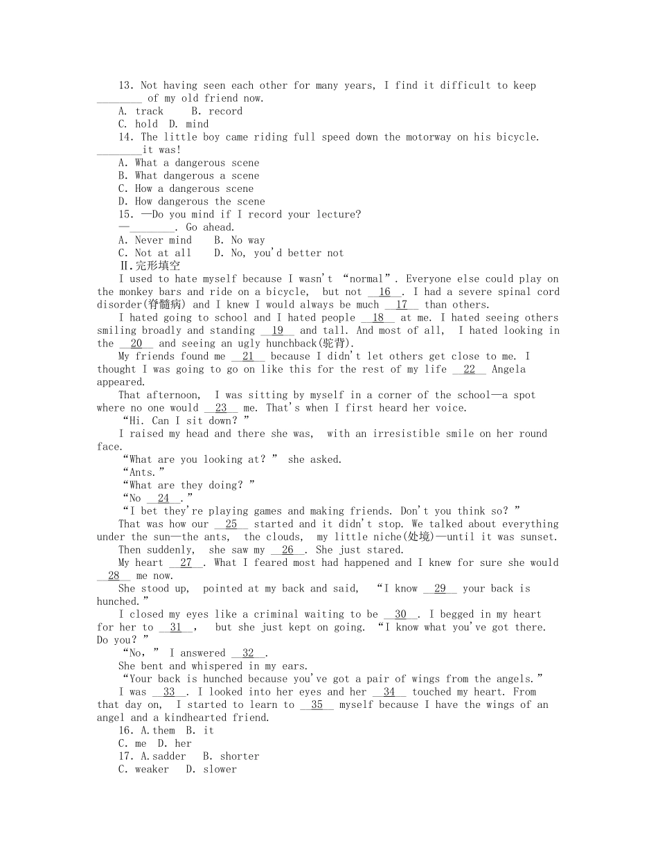 届高考英语一轮复习 课时作业(三) Module 3　My First Ride on a Train 新人教版必修1_第2页