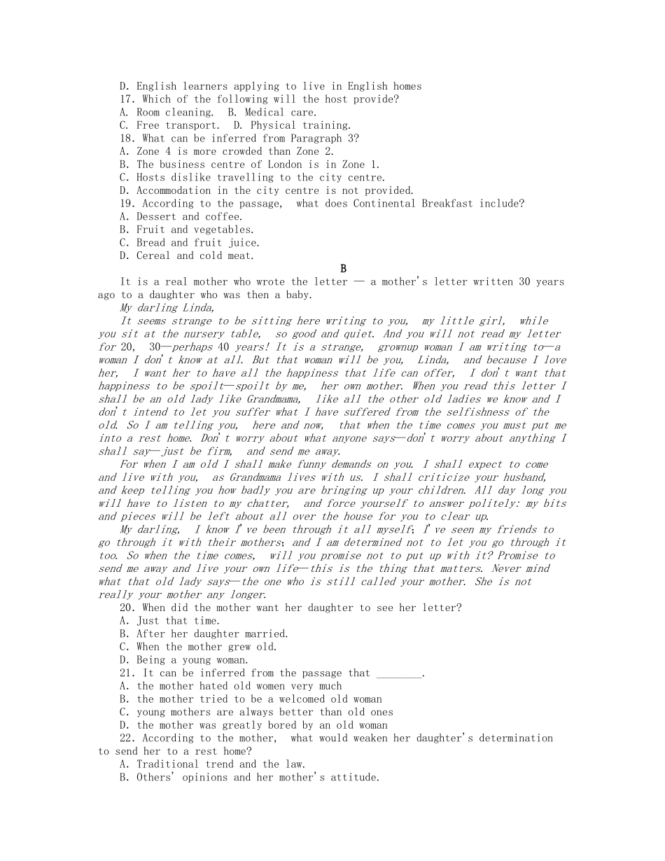 届高考英语一轮复习 课时作业(三十八) Module 2　Highlights of My Senior Year 新人教版选修7_第3页