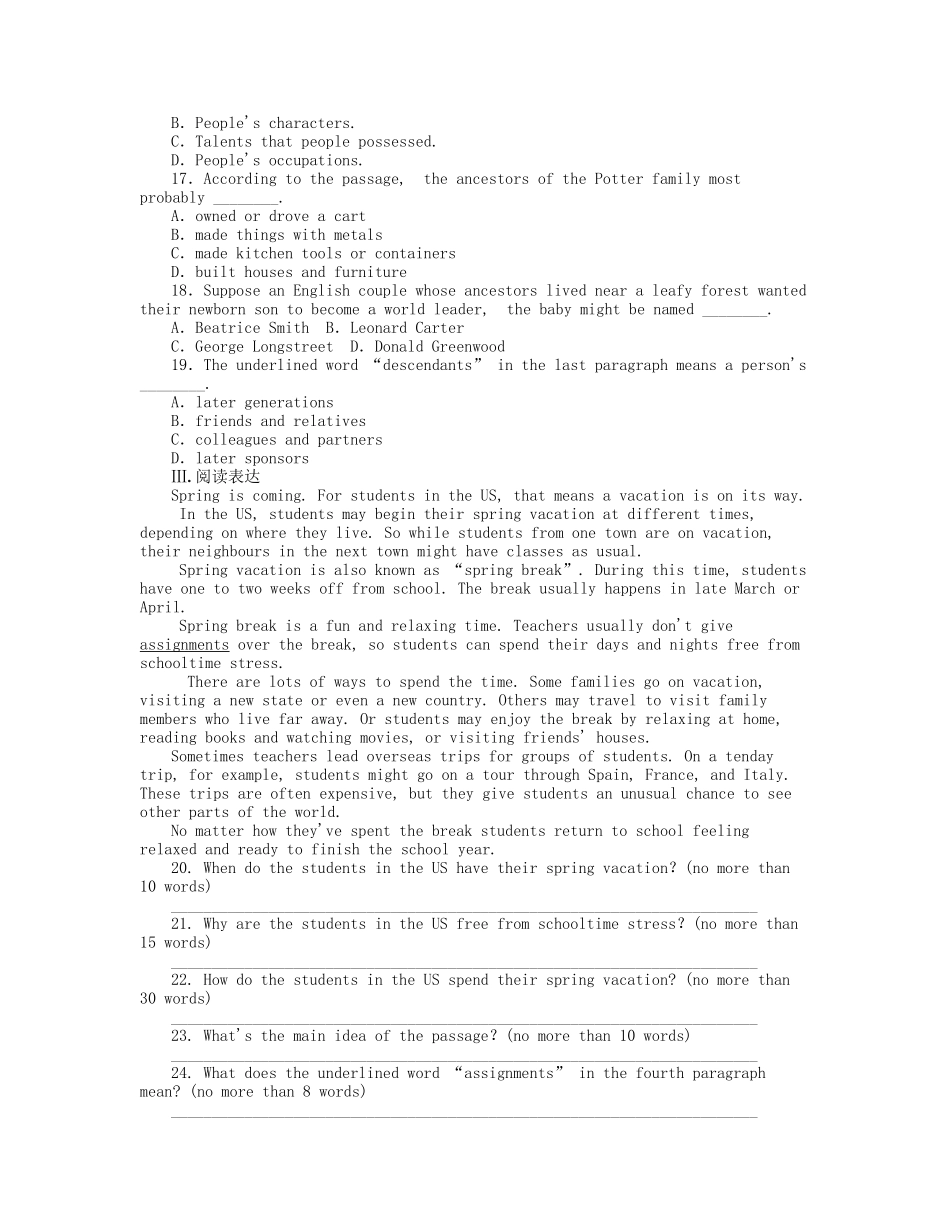 届高考英语一轮复习 课时作业(三十四) Module 4　Music 新人教版选修6_第3页