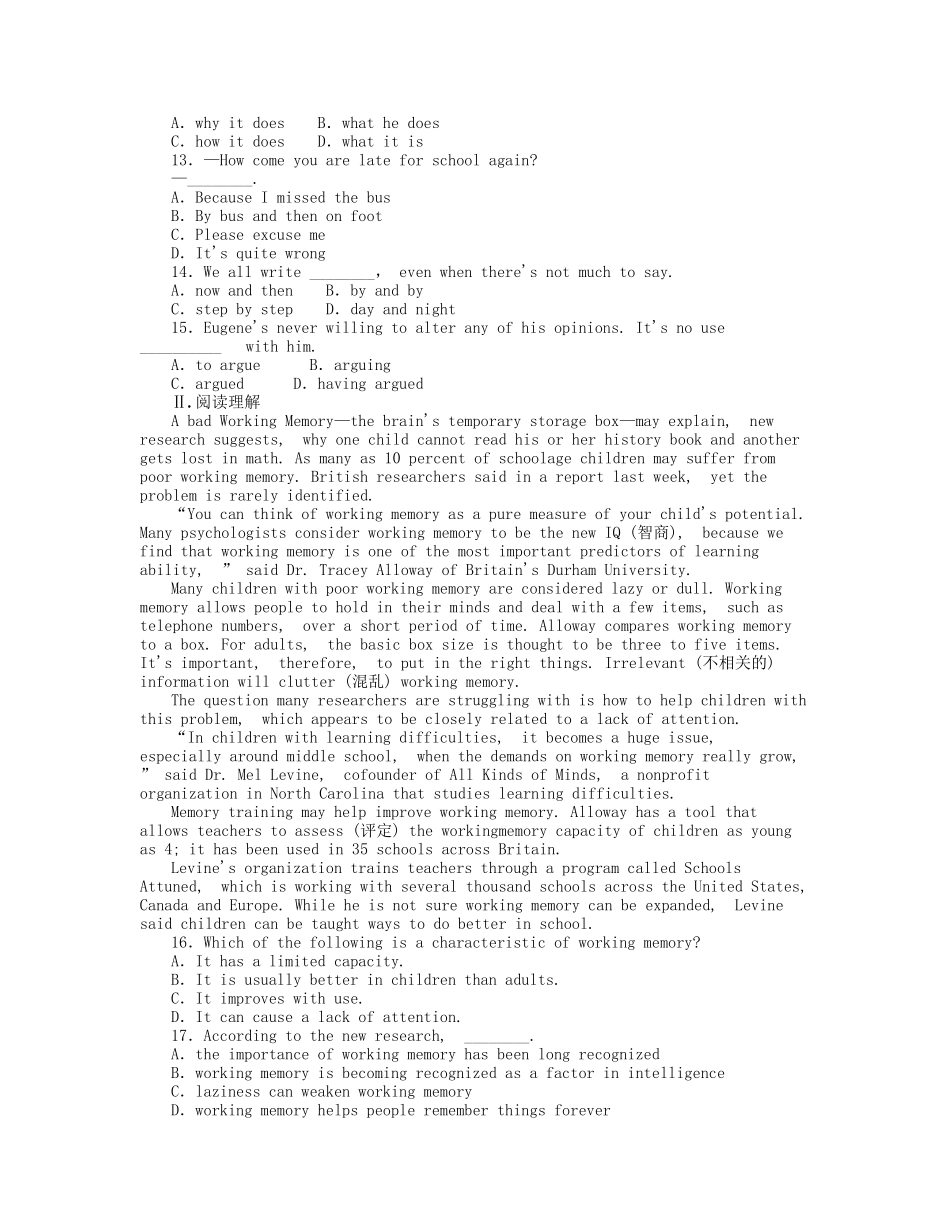 届高考英语一轮复习 课时作业(十二) Module 6　Films and TV Programmes 新人教版必修2_第2页