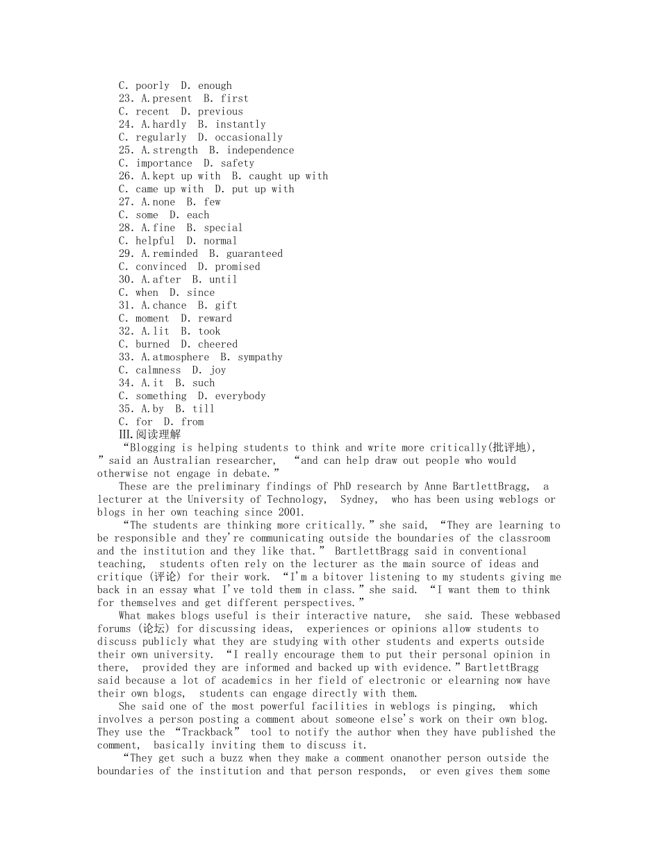 届高考英语一轮复习 课时作业(五)　Module 5　A Lesson in a Lab 新人教版必修1_第3页