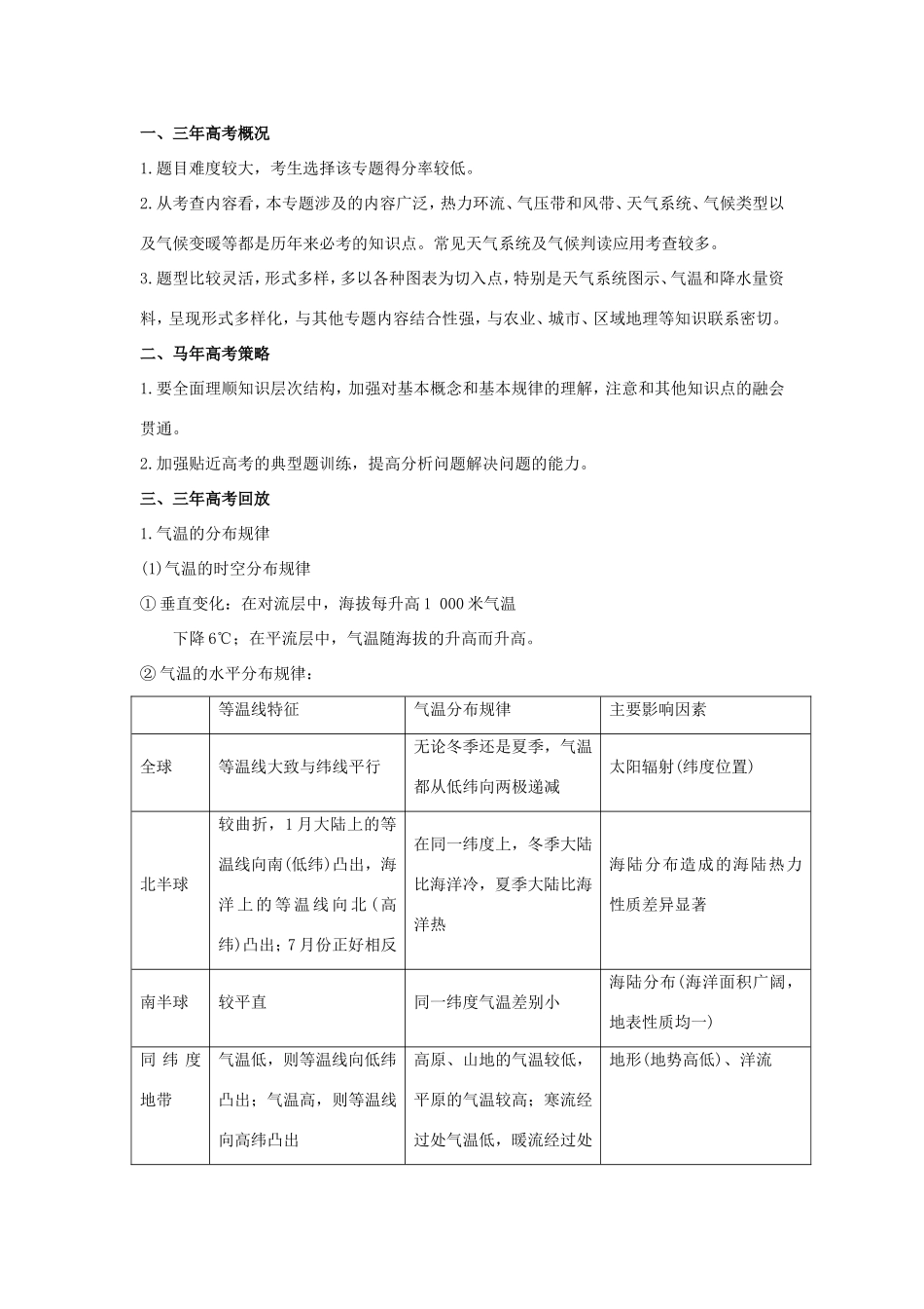 高考地理核心考点冲刺 大气运动强化题根训练 _第1页