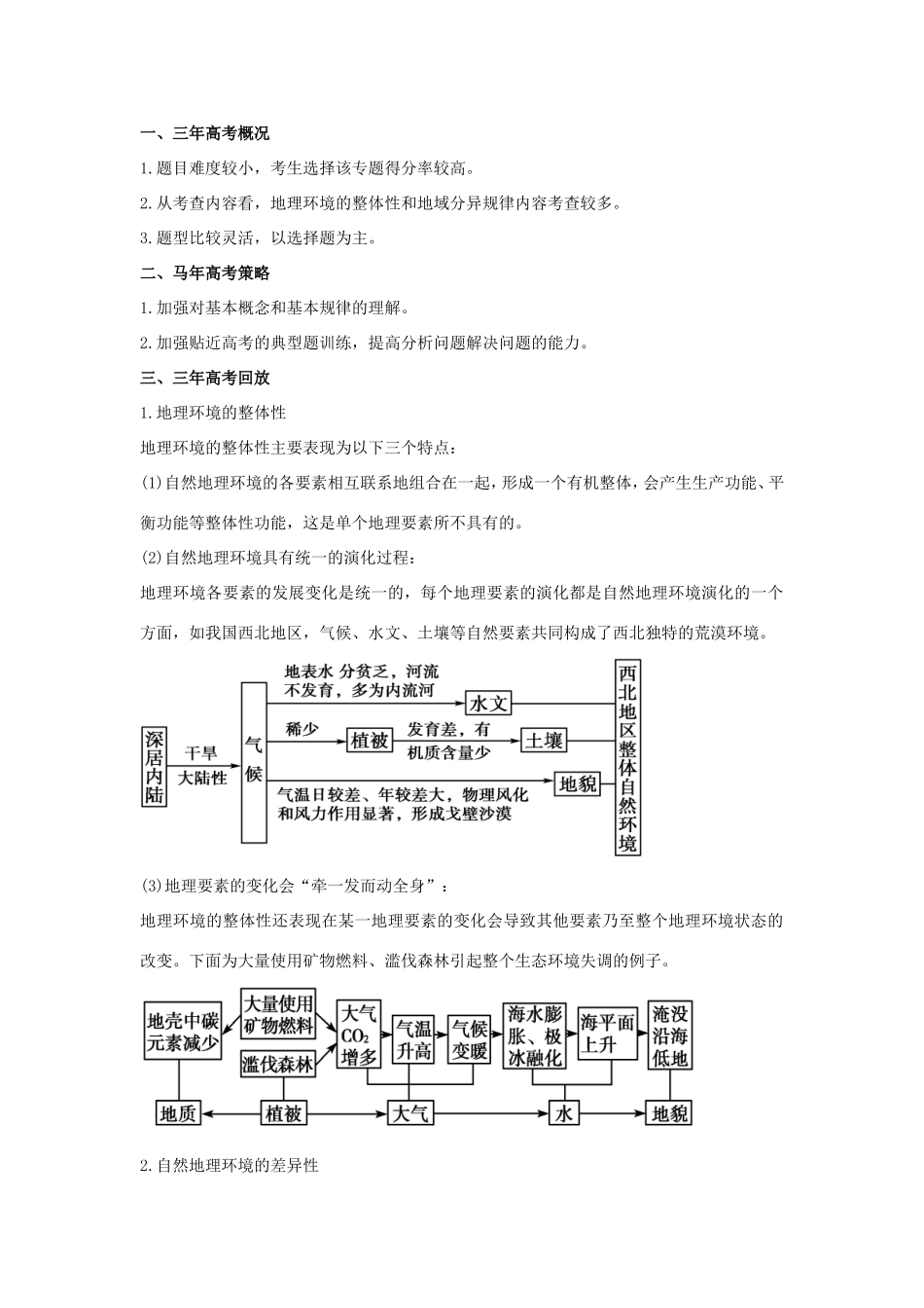 高考地理核心考点冲刺 地理环境的整体性和差异性强化题根训练 _第1页