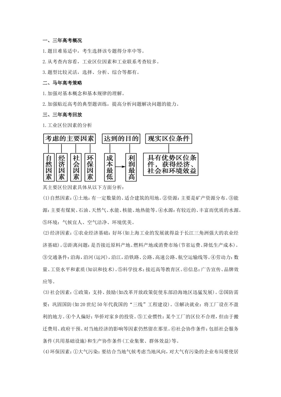 高考地理核心考点冲刺 工业强化题根训练 _第1页