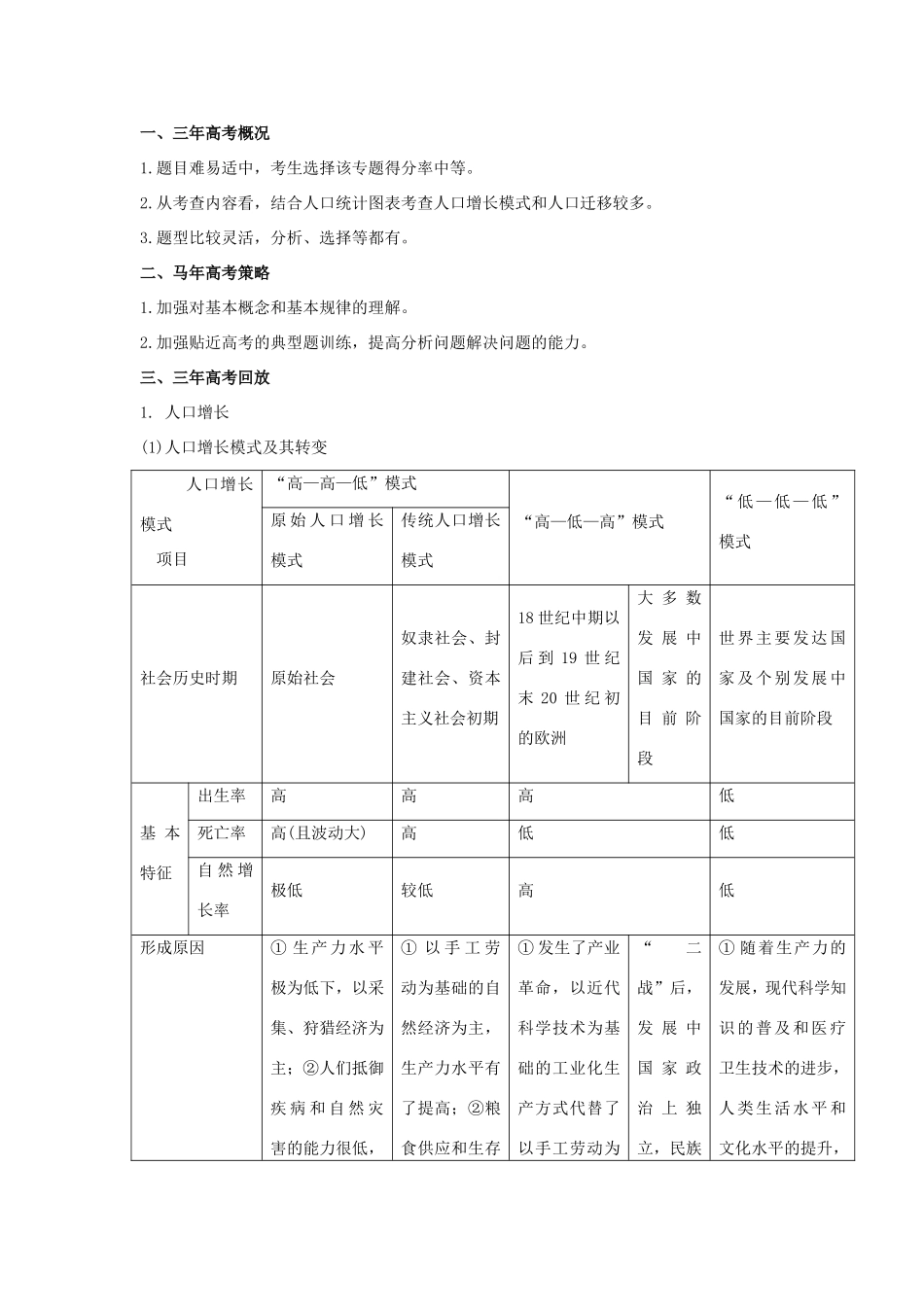 高考地理核心考点冲刺 人口强化题根训练 _第1页