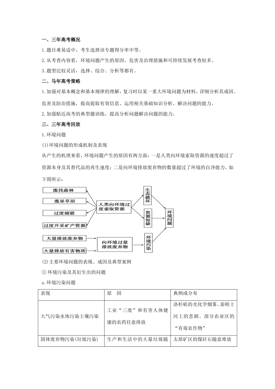 高考地理核心考点冲刺 人类与地理环境的协调发展强化题根训练 _第1页