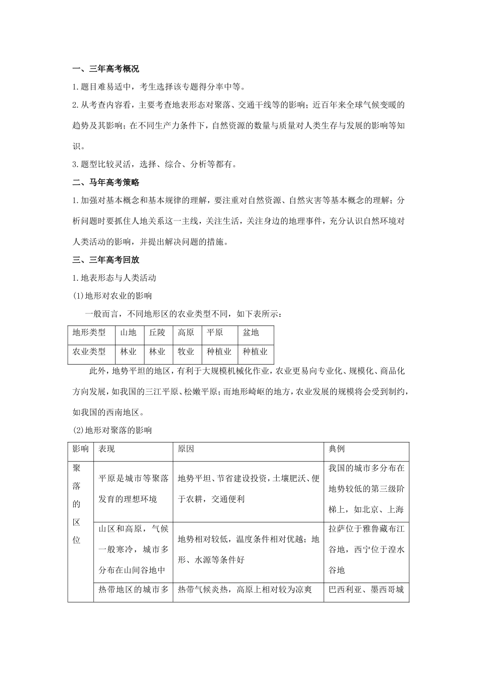 高考地理核心考点冲刺 自然环境对人类活动的影响强化题根训练 _第1页