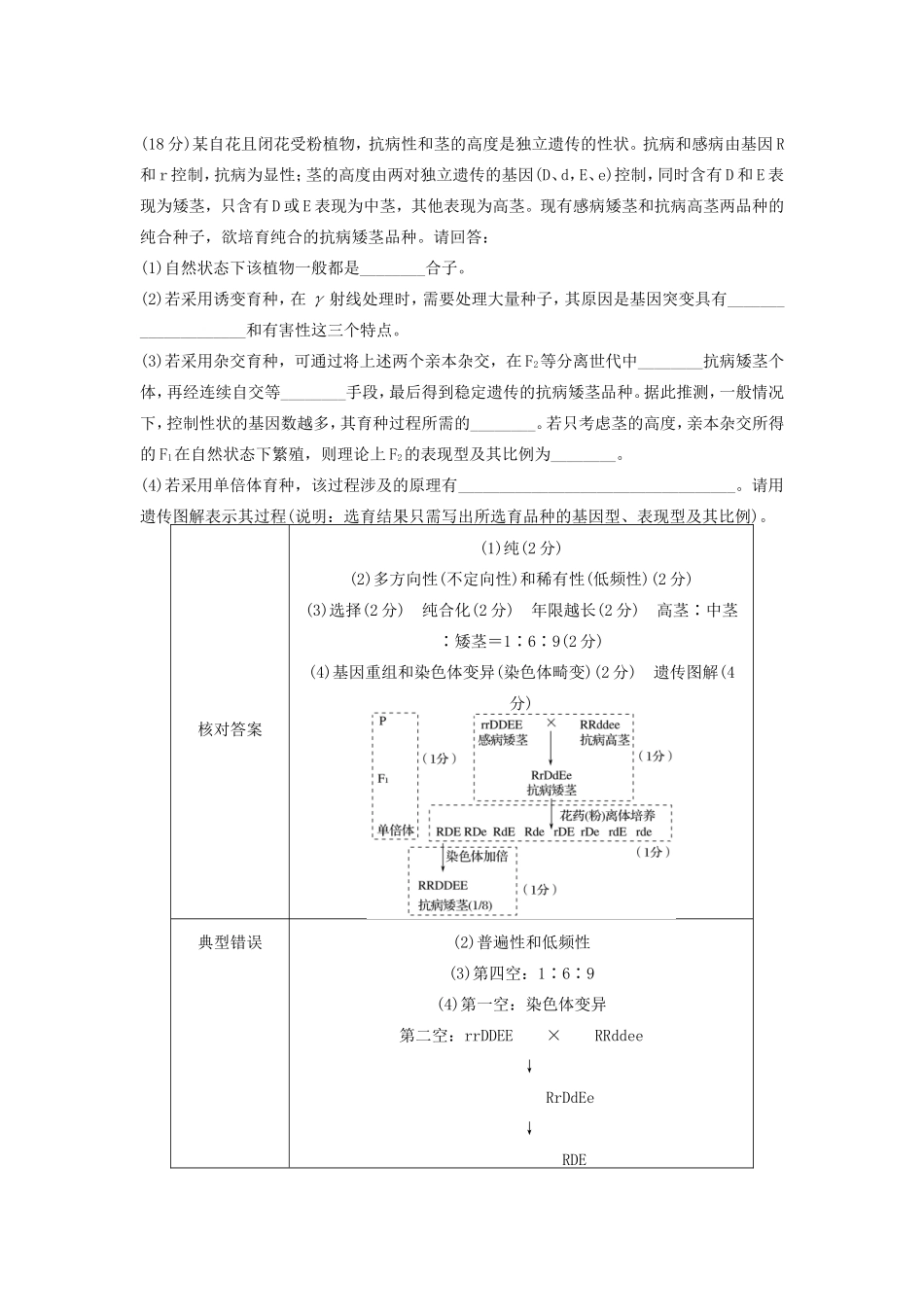 高考生物二轮复习 考前三个月 题型集训 专项4 考前回扣保温练 保温措施3 评分细则体验 案例3-人教版高三生物试题_第1页