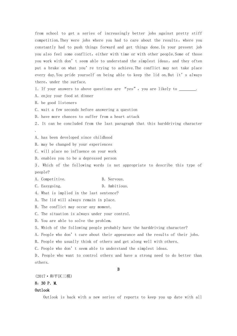 高考英语一轮复习 精选提分专练 第六周 星期二 因果与目的类-人教版高三英语试题_第3页