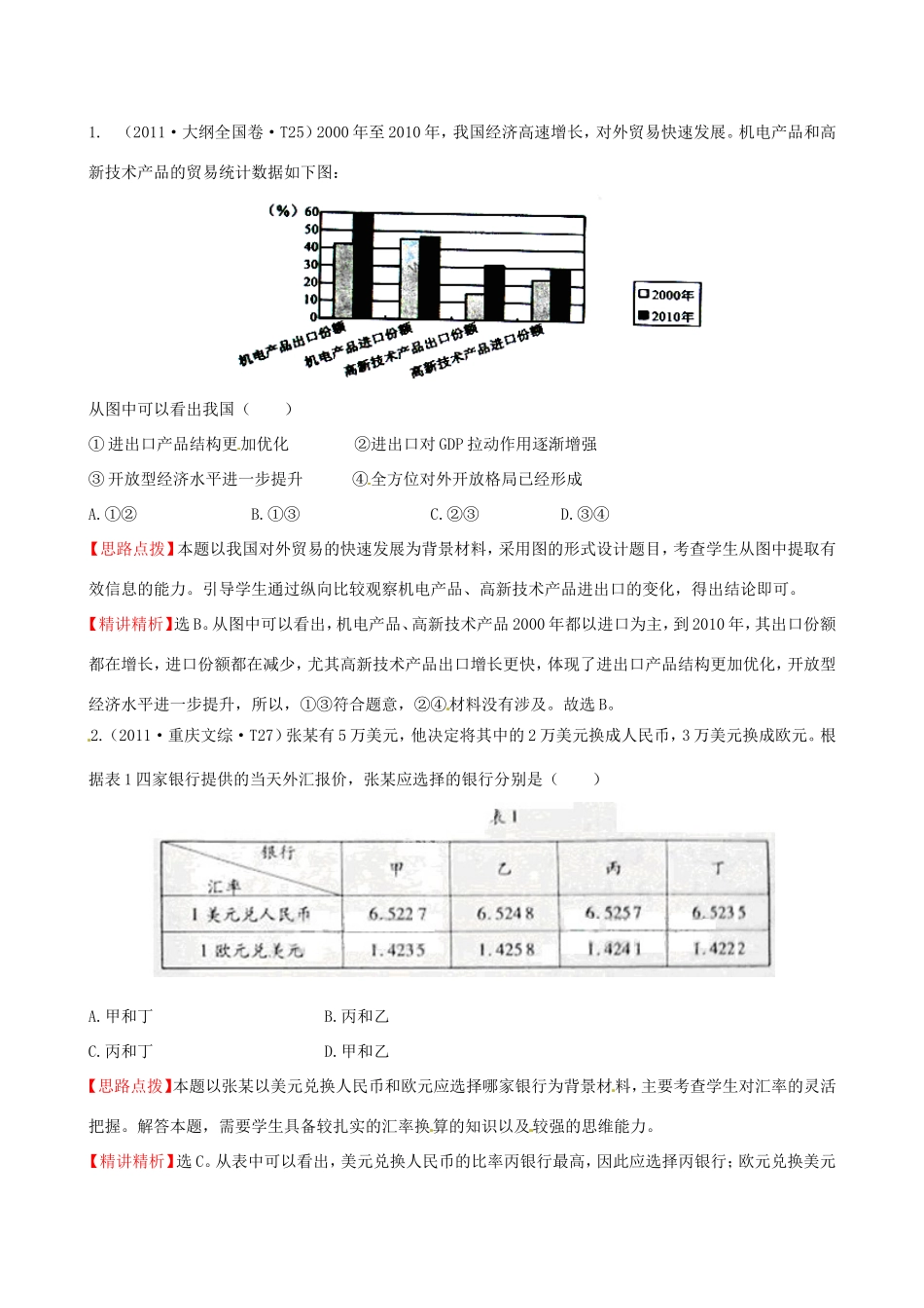高考政治分类题库 考点6 当代世界市场和我国的对外贸易 _第1页