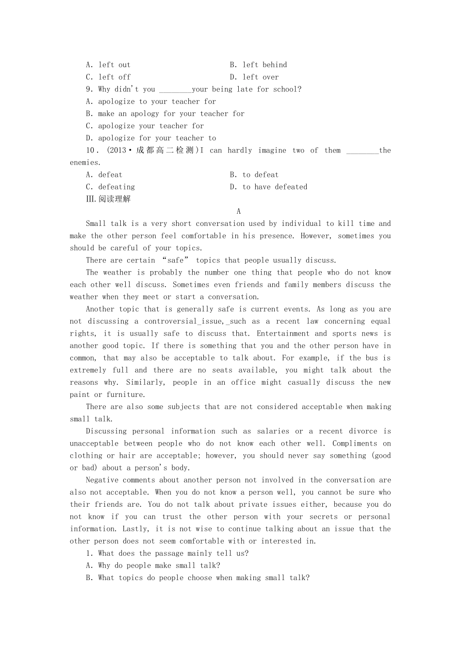 高中英语 Module 1 Small Talk Reading Practice & Cultural Corner & Writing课时作业 外研版选修6_第2页