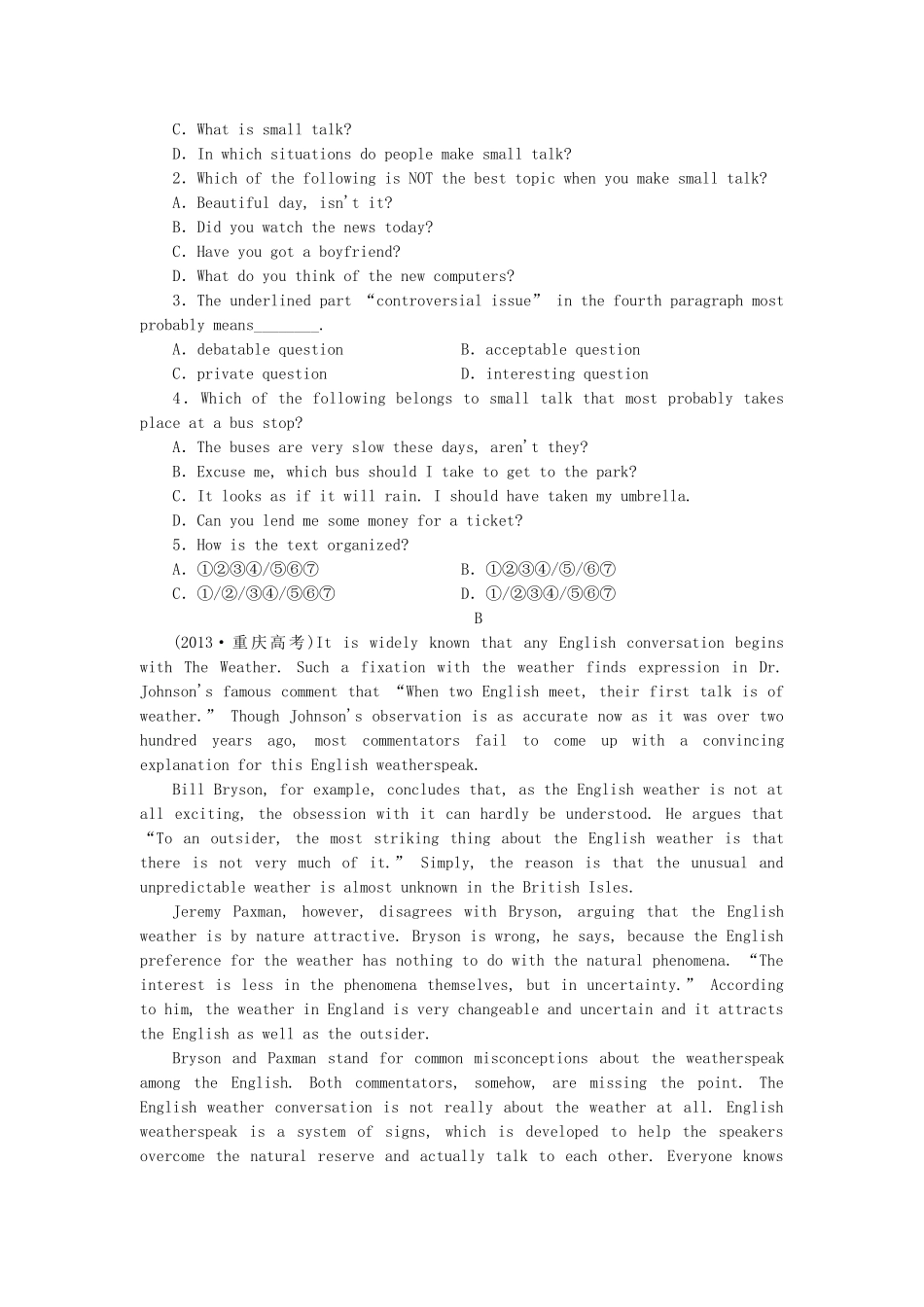 高中英语 Module 1 Small Talk Reading Practice & Cultural Corner & Writing课时作业 外研版选修6_第3页