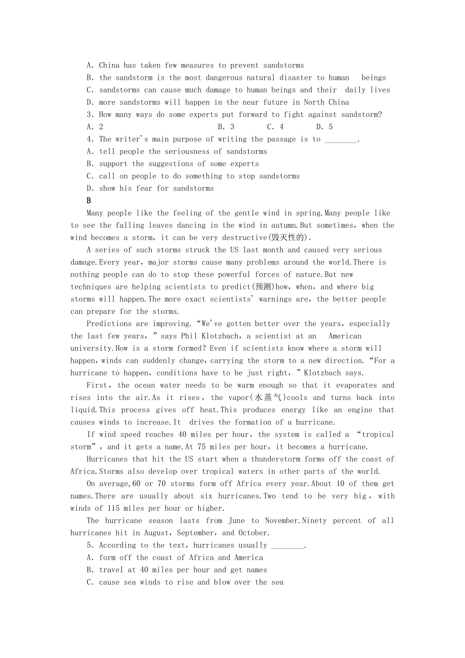 高中英语 Module 3 The Violence of Nature Cultural Corner & Writing课时作业 外研版必修3_第3页