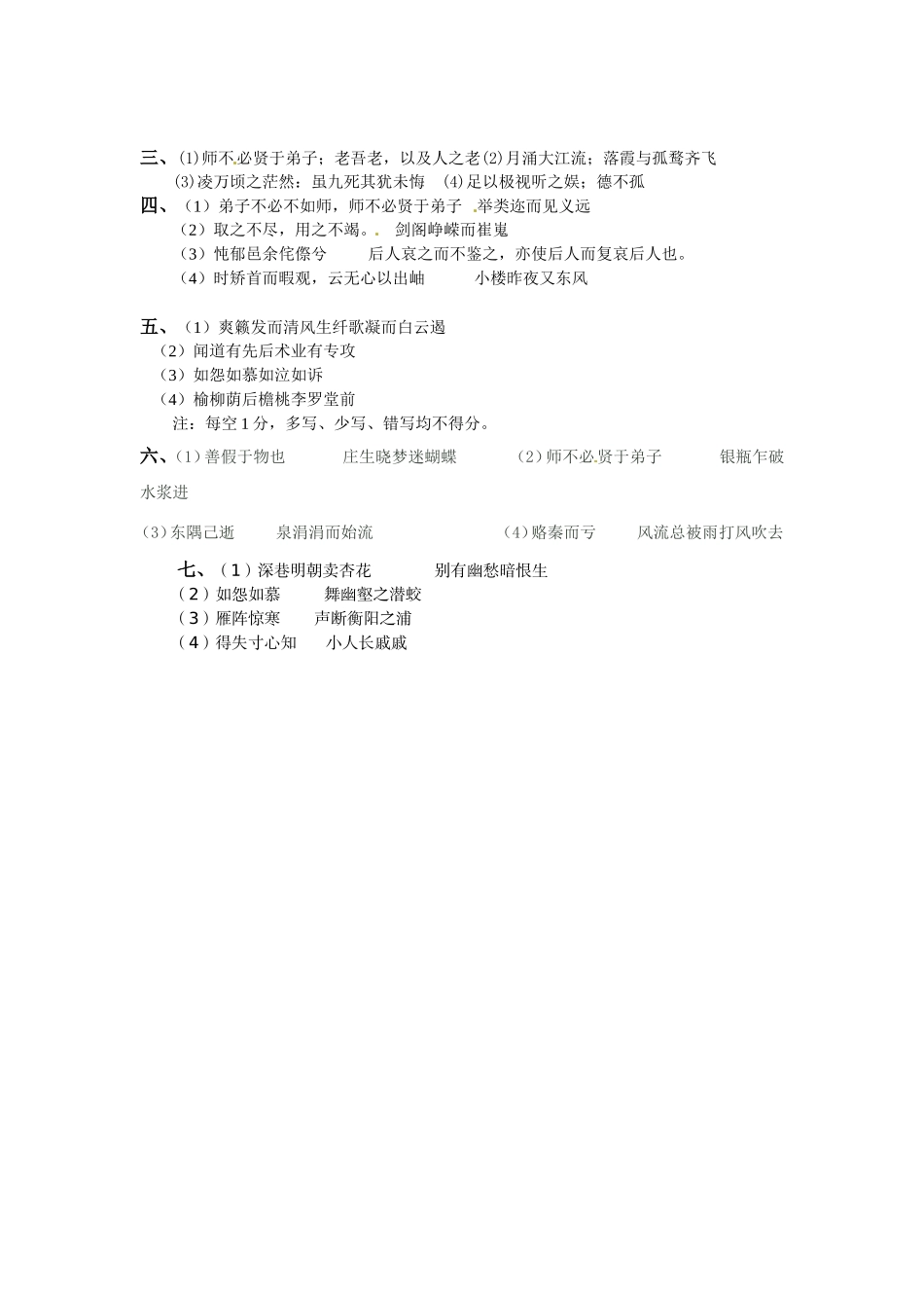 高三语文二轮专题卷 名句默写 新人教版_第3页