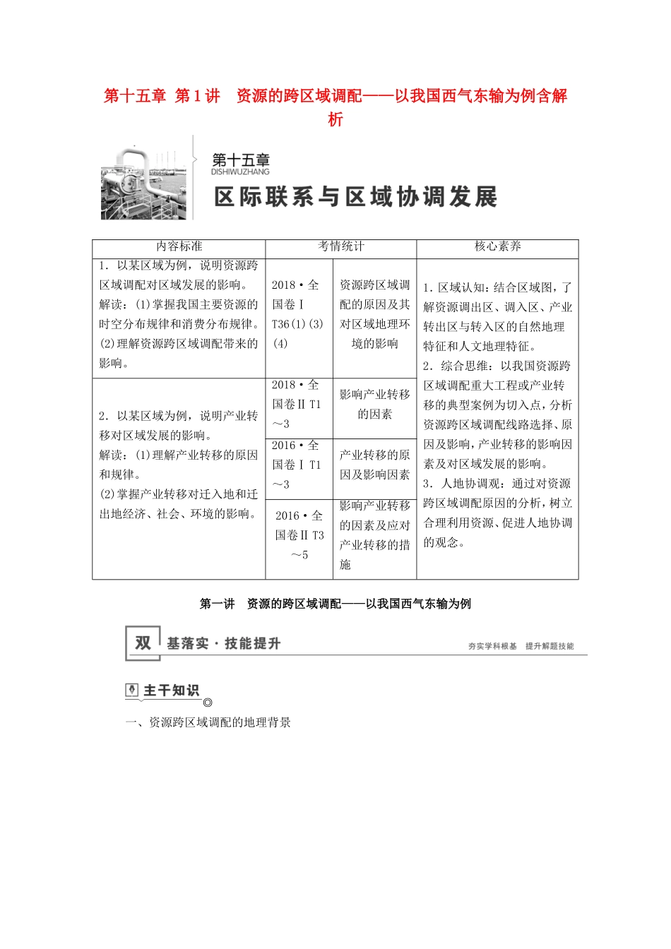 高考地理总复习 第十五章 第1讲 资源的跨区域调配——以我国西气东输为例讲义（含解析） 鲁教版-鲁教版高三地理试题_第1页