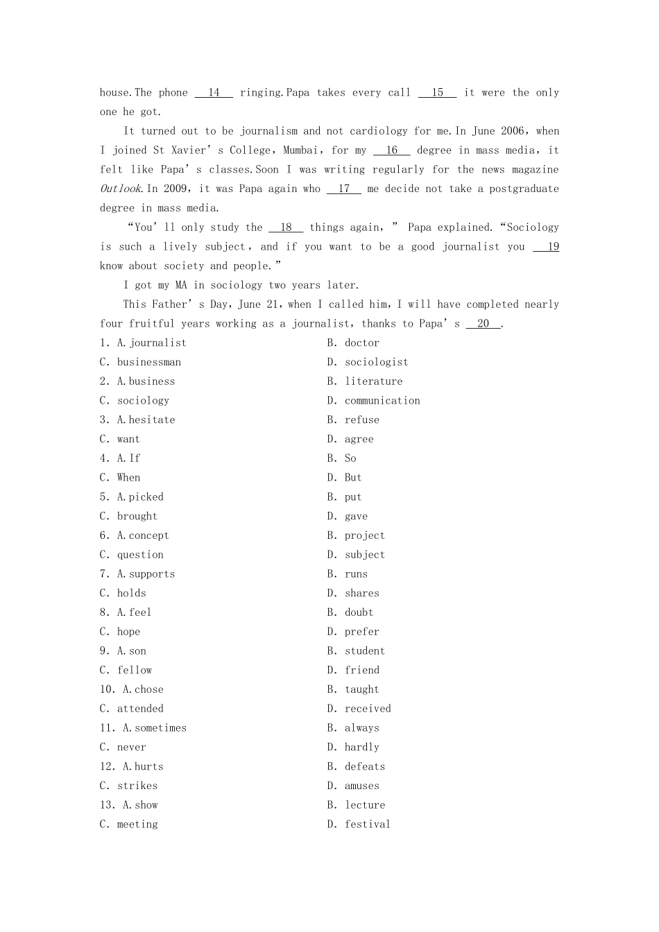 高考英语总复习 微专题训练 第31练 新闻媒体（一）-人教版高三英语试题_第3页