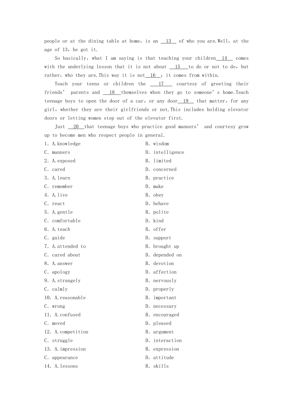 高考英语总复习 微专题训练 第55练 社会交往类-人教版高三英语试题_第3页