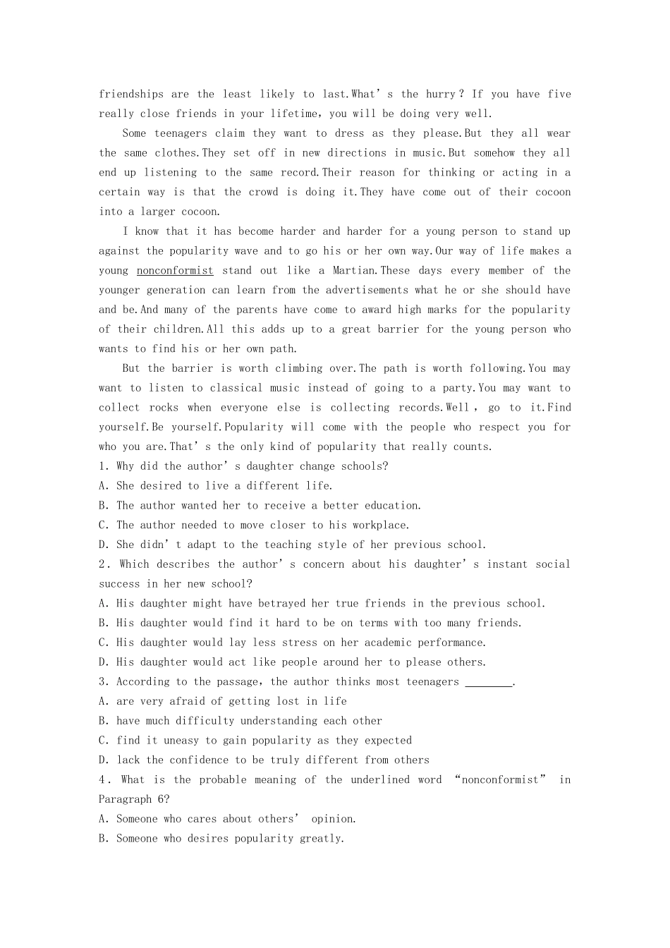 高考英语总复习 微专题训练 第57练 观点类-人教版高三英语试题_第3页