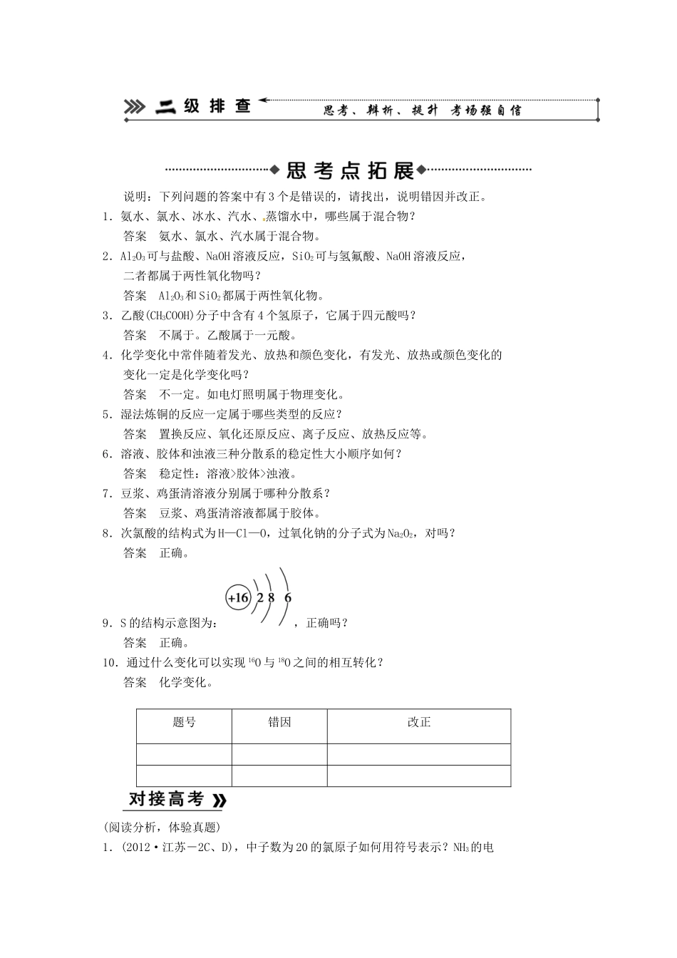 高考化学二轮复习 考前三级大排查 专题1 物质的组成、性质、分类及化学用语　_第3页