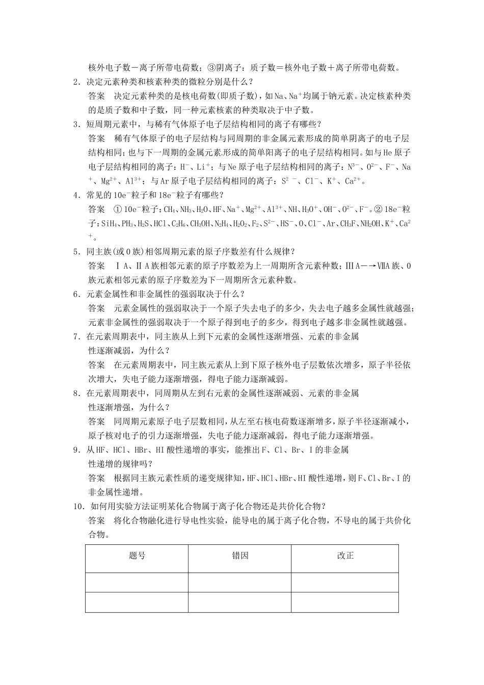 高考化学二轮复习 考前三级大排查 专题4 物质结构与元素周期律_第3页