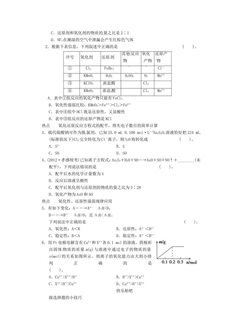 高考化学二轮复习 热点狂练二 氧化还原反应的3个热点问题 新人教版_第2页