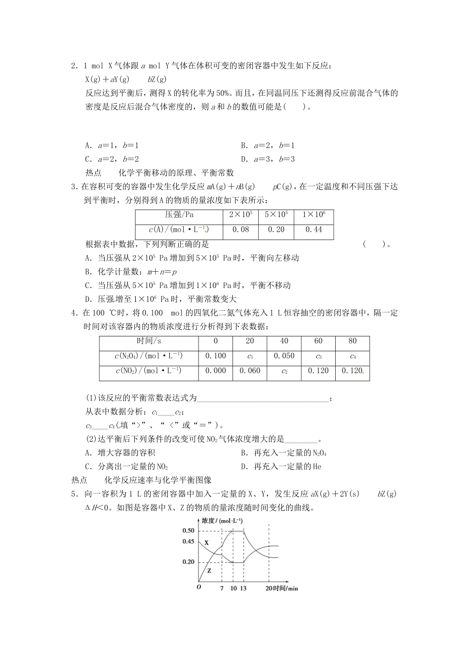 高考化学二轮复习 热点狂练六 化学反应速率和化学平衡的3个热点问题 新人教版_第2页