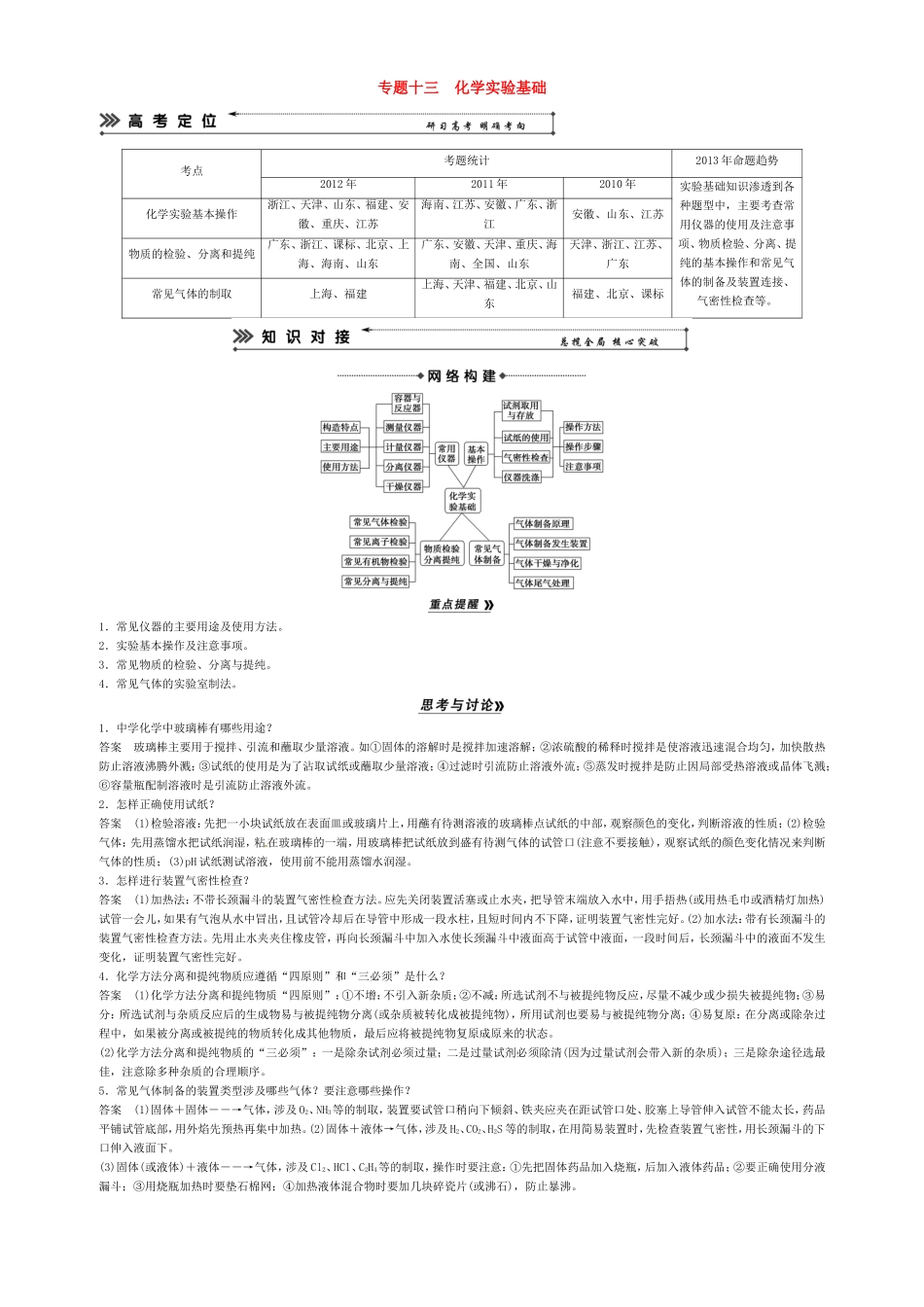 高考化学二轮复习 专题十三 化学实验基础知能方法大提升_第1页