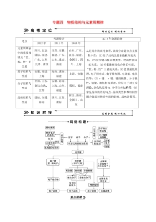 高考化学二轮复习 专题四 物质结构与元素周期律知能方法大提升